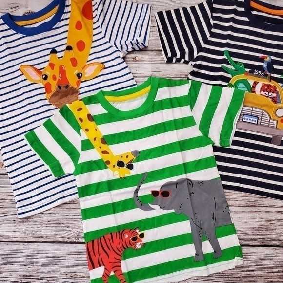 Boys Summer Safari Jungle T-Shirts Embroidered Giraffe and Zoo Animals T-Shirts - Picture 9 of 11
